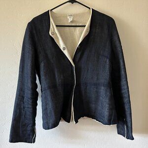 DOSA Black and Cream Casual and Elegant Reversible Linen Jacket, Size Small